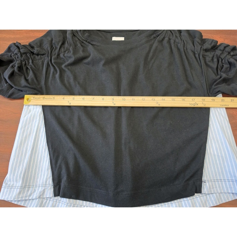 Anthropologie Maeve Mixed Media Top XS Black Knit Stripe Poplin Back Puff Sleeve - Picture 5 of 6